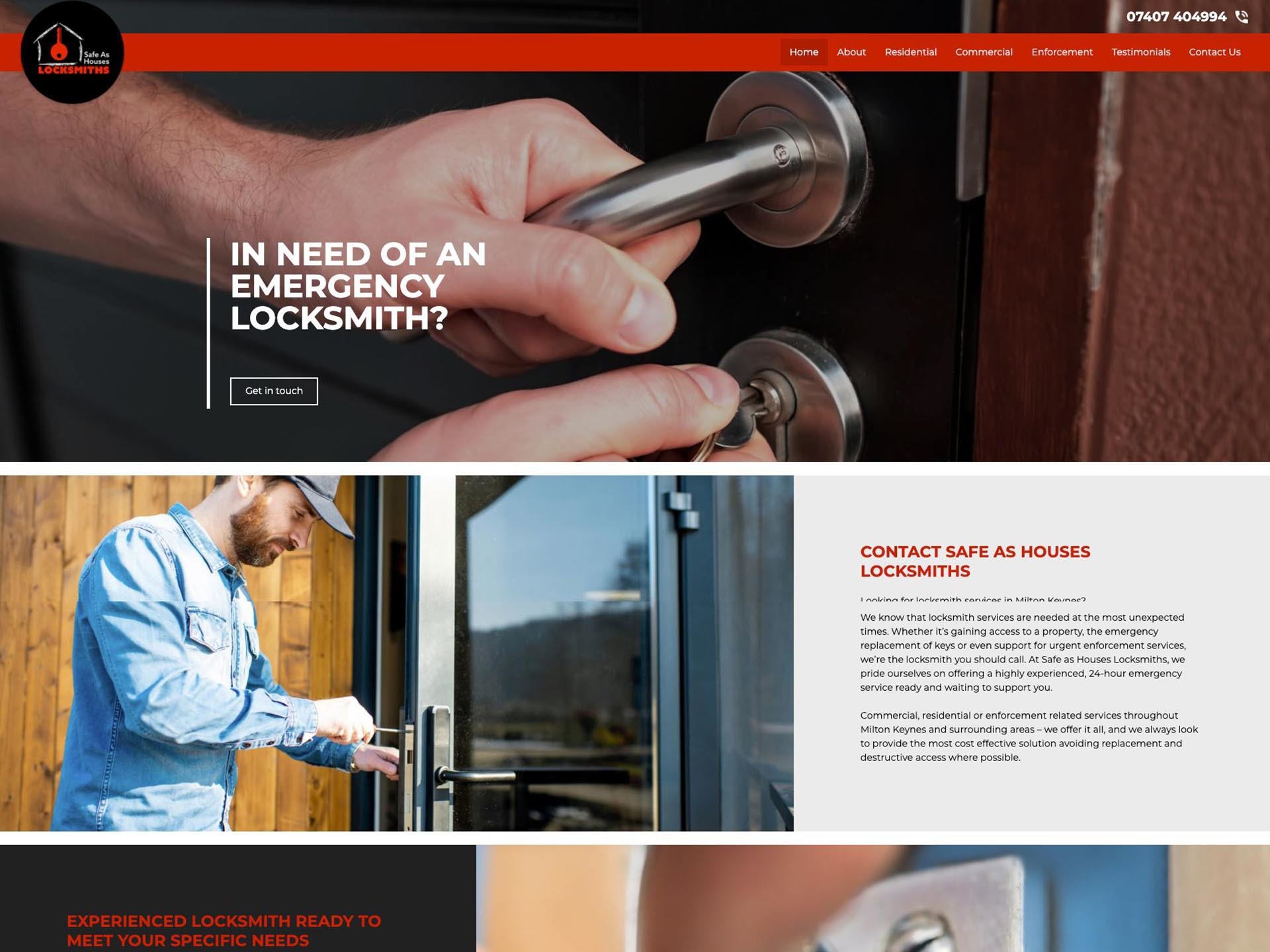 A website design for an emergency locksmith